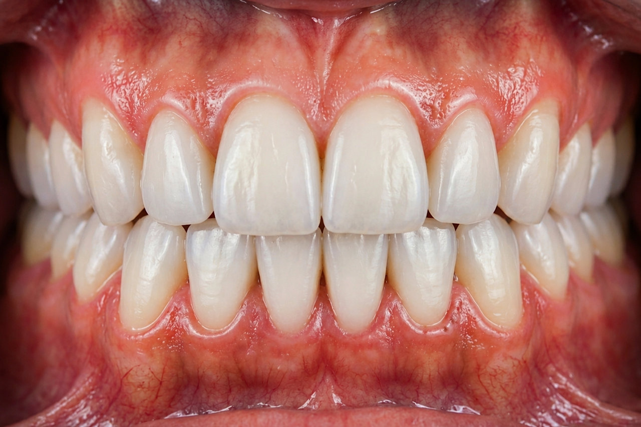 Profesionalna makro dentalna fotografija zuba i gingive s visokom razinom detalja.